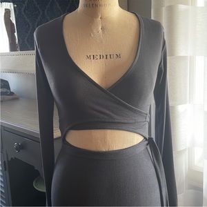 Spiritual Gangster fitted ribbed wrap cut out long sleeve dress small new